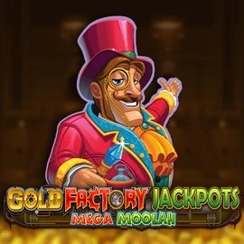 Gold Factory Jackpots Mega Moolah casino game by Aurum Signature Studios – featured logo at Bizzo Casino